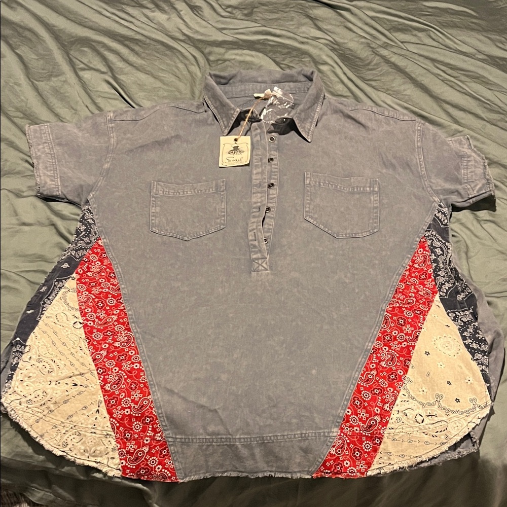 Easel NWT Denim Bandana Patchwork top